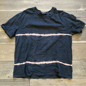 Pull&Bear || Black and Pink Bleach Dye Stripe Tee Size L